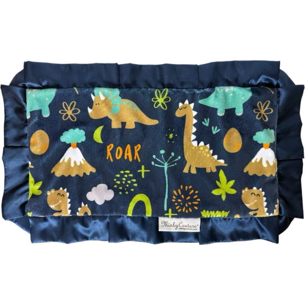 Minky Couture Navy Blue Dinosaur Security‎ Blanket Satin Edge Soft 21"x12.5"